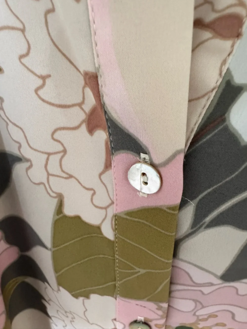 Joie Blouse in Pink, Olive & Cream with gorgeous mother of pearl buttons - Picture 2 of 5